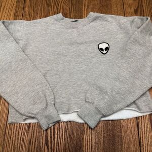 Brandy Melville Alien Head Cropped Long Sleeve Sweatshirt One Size